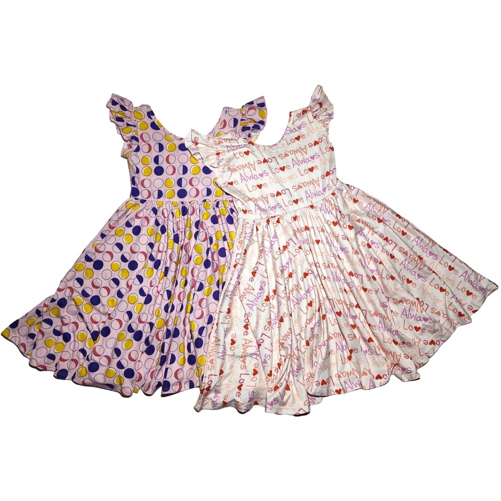 2 Dot Smile Girls 5‎ 6 Love Always Heart Pink Half Moon Empire Twirl Dress Lot